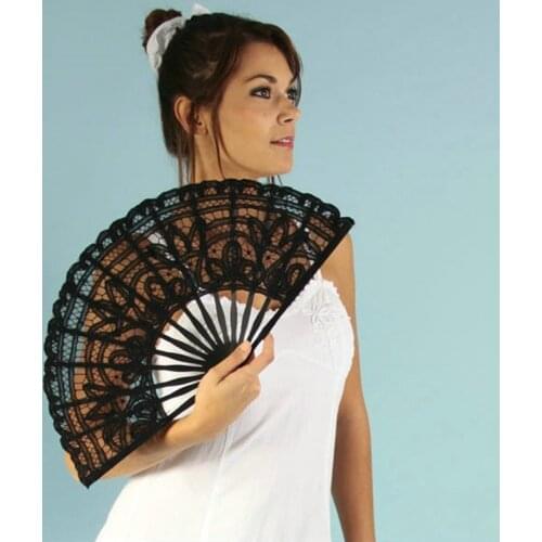 Hot Sale Spain Black Leques Ladies Folding Lace Hand Fans,Wholesale Personalized Bamboo Fan Of Old Wedding Decoration 1