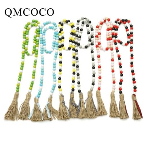 DIY Colorful Wooden Beads Garland With Tassels Rustic Home Pendant Bedroom Wall Decoration Handmade For Rattan Macrame Wall Hang