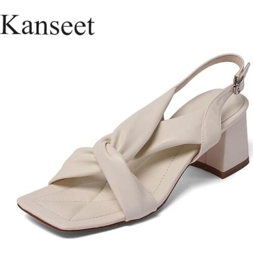 Kanseet New Arrival Summer 2021 Female Shoes Microfiber Concise Handmade Back Buckle Strap Footwear Hot Sale High Heels Sandals
