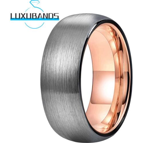 Black Tungsten Carbide Ring For Men Wemen 8MM Rose Gold Inner Dome Band Brushed Finished Comfort Fit