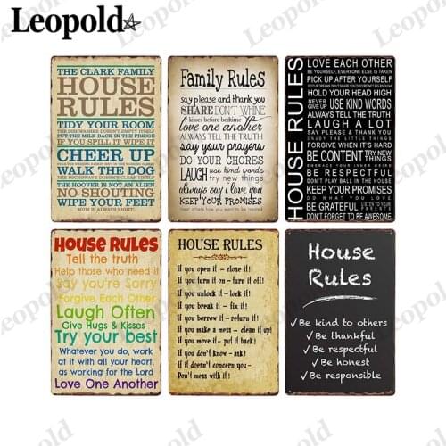 House Rules Metal Plaque Black and White Letter Poster Tin Plate Wall Art Old-Fashioned Bar Home Room Decoration 20X30Cm