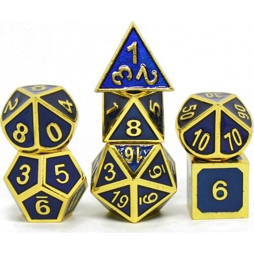 Metal dice dnd dices set rpg polyhedral solid rpg dices table games Zinc alloy Golden and blue digital d&d dice 7pcs