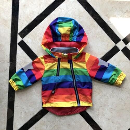 Fashion Boys Girls Rainbow Coat Hooded Sun Water Proof Childrens Jacket for Spring Autumn Kids Clothes Clothing Outwear