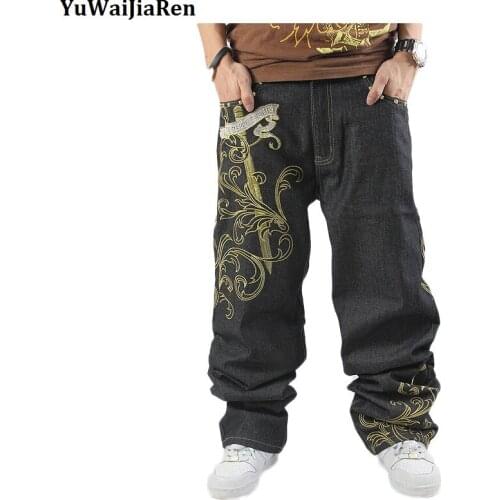 YuWaiJiaRen Mens Baggy Jeans Men Wide Leg Denim Pants Hip Hop 2017 New Fashion Embroidery Skateboarder Jeans Large size 30-46