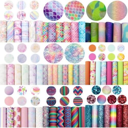 20*33cm Rainbwo Fish Scale Faux Synthetic Leather Set Fabric For Bows Leather Crafts DIY Handmade Material,1Yc19734