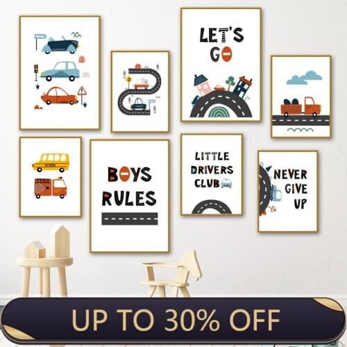 Wall Art Canvas Painting Cartoon Kids City Car Driver Club Nordic Posters And Prints Wall Pictures For Kids Room Wall Decor