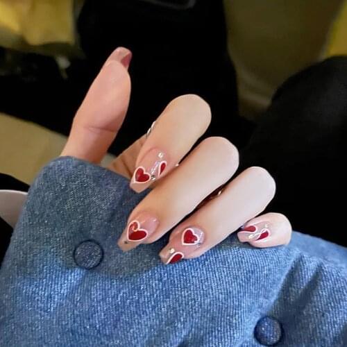 Nail Patch Glue Type Long Love Heart Shaped Nail Patch Gifts for Girls SANA889