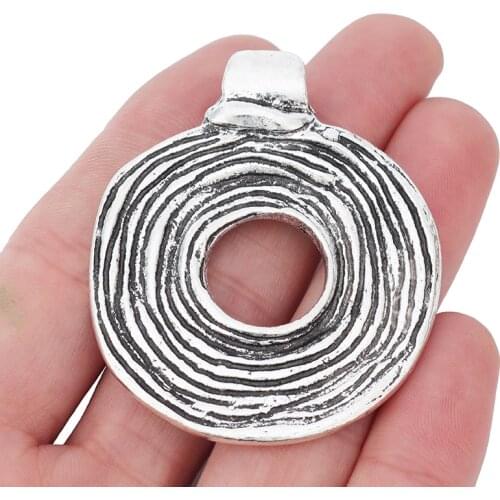 3 x Tibetan Silver Round Open Zamak Donut Spiral Swirl Vortex Charms Pendants Double Sided for Jewelry Making Findings 55x46mm