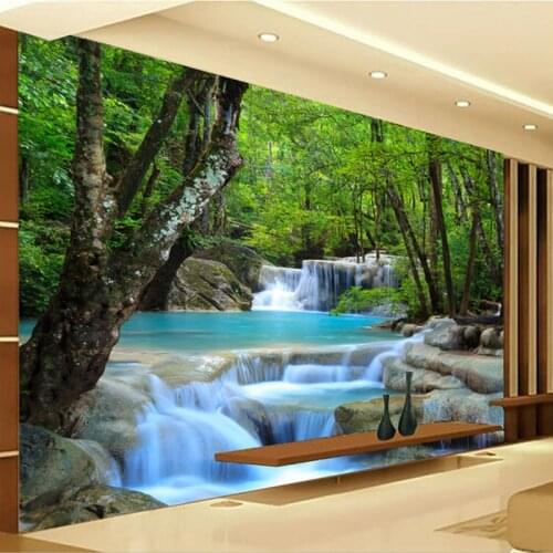 Custom Photo Wallpaper 3D Waterfall Forest River Wall Decorative Mural Painting Wallpapers For Living Room Bedroom Wall Covering