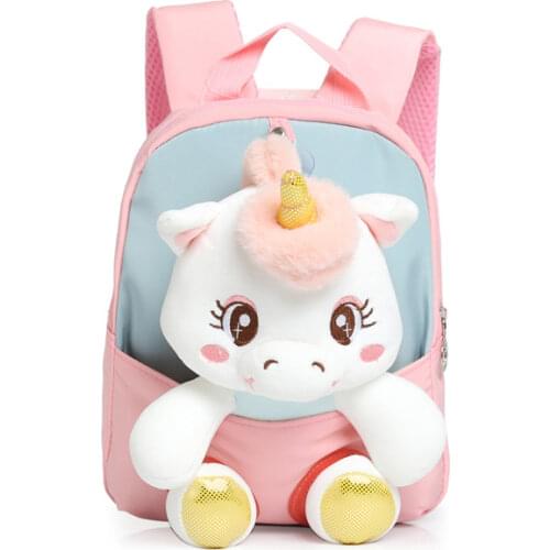 Cute Unicorn Student School Backpack Girl Cartoon Mini Fur Schoolbag Kidergarten Doll Plush Bag Toy Doll Backpack Children Gift
