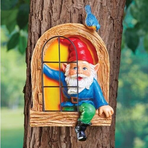 Garden Gnome Statue Elf Out The Door Tree Hugger Figurine for Home Yard Porch Decor Ornaments 2021