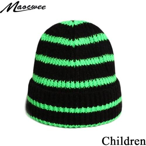 Beanies Children Hat Cute Winter Warm Kids Striped Solid Color Baby Hat Knitted Skullies Wool Warm Girls Boys Hats Beanies Hat