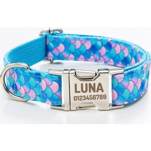 Custom Mermaid Dog Collar Personalised Dog Collar Laser Engraving Name + Phone Number Puppy Accessories Customized Products