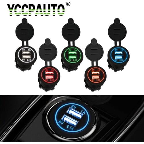 YCCPAUTO Auto Motorcycle USB Charger Car USB Socket 5V 2.1A/1A Dual Ports Power Adapter For Iphone Ipad GPS Charge 12-24V