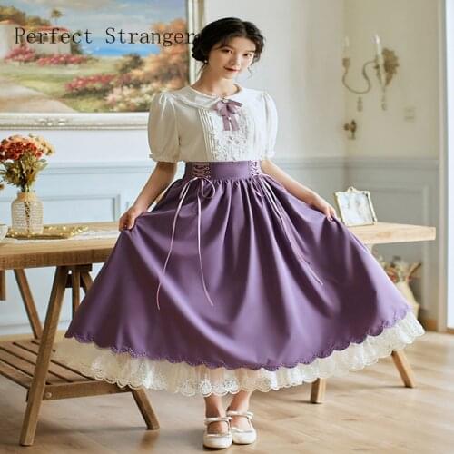 2021 Summer New Arrival Retro Peter Pan Collar Puff Sleeve Lace Embroidery Blouse +Long Skirt Woman Dress Suits