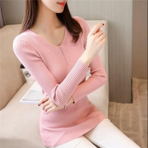 Winter 19 New Womens stretch slim knit sweater V collar shirt F1927 head