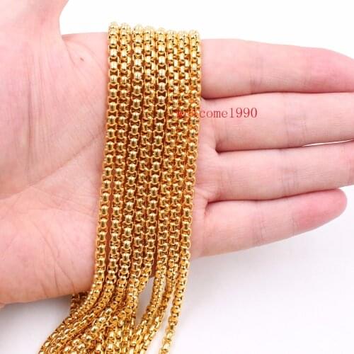 In bulk 1meter/3meter/6meter in bulk Stainless Steel Gold 3MM Box Rolo - chain jewelry finding /Marking DIY Jewelry