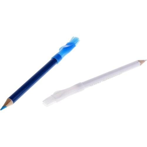 2 Pieces/Set Double Head Sewing Tailor Chalk Pencils with Brush Design DIY Craft Markers Pen for Garment Fabric Blue & White