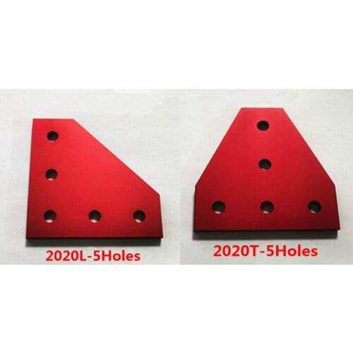 20/10/5pcs 2020 L-Shaped and T-Shape 5Holes Red Aluminium Joining Plates Connectors Corners 90 Degrees