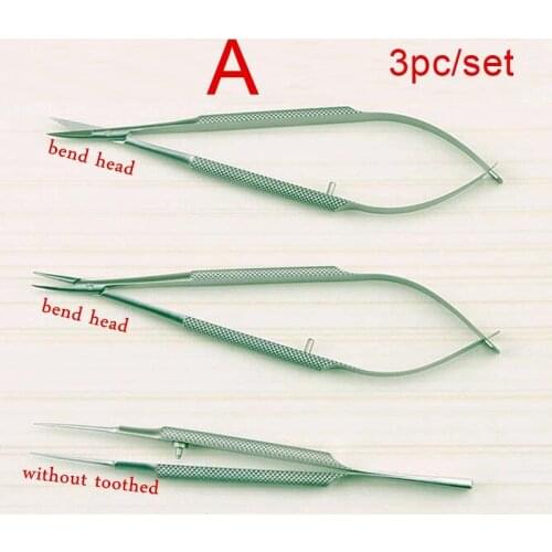 3pcs/set equipment 12cm ophthalmic microsurgical instruments Needle Holder Micro scissors Tweezers hand surgery