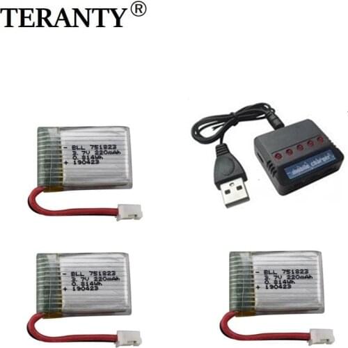 3.7V 220mAh Battery with Charger for HS210 E010 NH010 T36 751823 3.7v lipo battery for JJRC H36 RC Drone Quadcopter Spare Parts