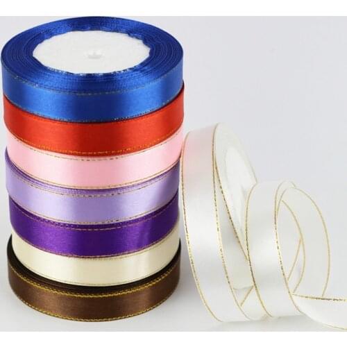 15mm Gold Edge Satin Ribbons 22Meters/Roll Wedding Christmas Halloween Birthday Party Festival Flowers Gift Box Wrapping Ribbons