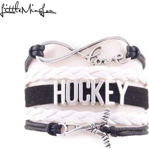 Little Minglou Infinity Love hockey bracelet hockey charm leather wrap men bracelets & bangeles for women jewelry Drop Shipping