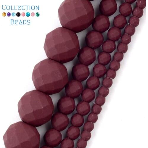 Natural Stone Wine Red Rubber Faceted Hematite Round Spacer Loose Beads For DIY Jewelry Making Necklace Bracelet Accessories