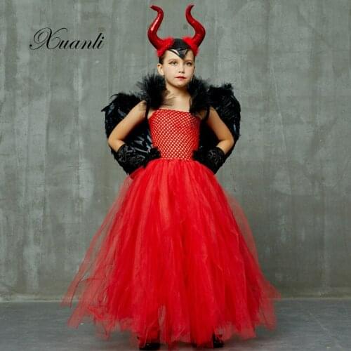 Kids Halloween Clothes Maleficent Evil Queen Girls Tutu Dress Kids Dresses for Girls Birthday party Cosplay Christmas Dress