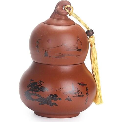 Household Home Decoration Gift for Friend Ceramic Tea Caddy Gourd Shape Tea Storage Sealed Jar Box