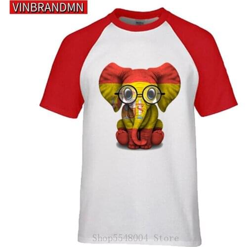 Baby Elephant With Glasses&Spanish Flag T Shirts Men Creative Design Animal Printed T-Shirt Custom Patriotism Gift Tshirt Camisa