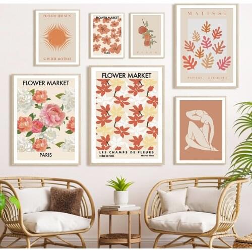 Matisse Girl Coral Flower Market Abstract Wall Art Canvas Painting Nordic Posters And Prints Wall Pictures For Living Room Decor