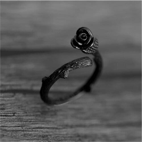 Retro Punk Black Rose Flower Ring For Womens Personality Fashion Party Personalized Decoration Jewelry Lover Friend Gift