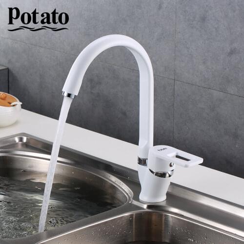 Potato Kitchen Faucet Black Or White Tap 360 Degree Swivel Single Handle Vessel Sink Vintage Kitchen Mixer p5130