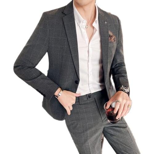 Jacket + Pants ) Brand Bridegroom Wedding Dress Plaid Suit 2 piece Suit Mens Formal Business Stage Performance Dress Show Suit