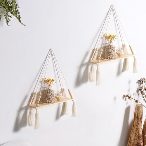 Macrame Wall Hanging Shelf Tassel Decor Woven Wall Hanging Board Shelves for Home Decor Bedroom Living Room Cake Stand