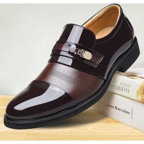 PU Leather Fashion Men Business Dress Loafers Pointed Toe Black Shoes Oxford Breathable Formal Wedding Shoes