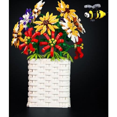 DIY Plants Flower Vase Building Blocks Trees Potted Blossom Bricks Home Decoration Ornaments Display White Model Weaving Series