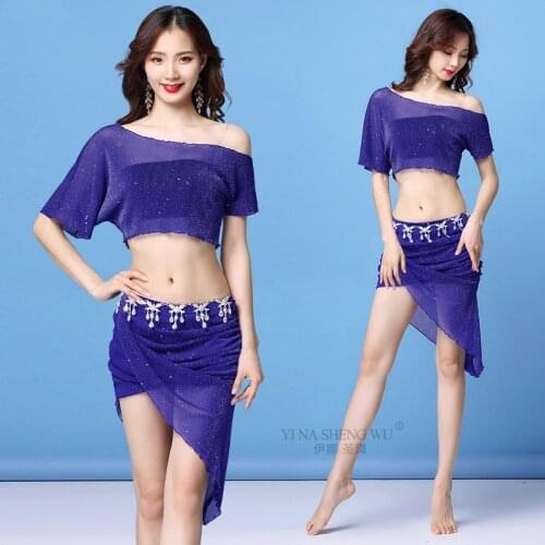 Belly Dance Costume Set Bellydance Tassel Sequined Hip Scarf Short Skirt Top Sexy Lady Show Transparent Mesh Practice Clothes