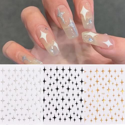1pcs Star Nail Art Sticker Gold White Silver Black Foils DIY 3D Adhesive Nail Tips Decoration Manicure Slider Transfer Decals