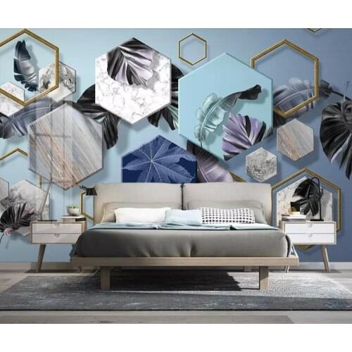 Bacal Nordic contemporary contracted 3d murals geometry aureate plant leaf TV setting wall decorates modern 3D wallpaper mural