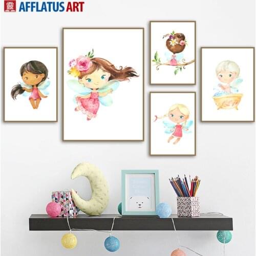 Wall Art Canvas Painting Cartoon Baby Girl Rose Flowers Deer Nordic Posters And Prints Nursery Wall Pictures For Kids Room Decor