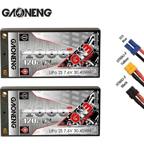 Gaoneng GNB 4000mAh 7.6V 2S 100C PLUS low profile Hardcase Super SHORTY HV LiPo Battery pack 4.0mm Deans Plug for RC Car RC Boat