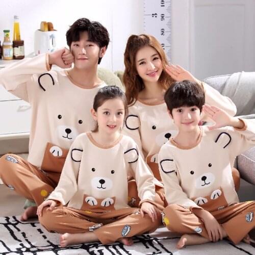 New Autumn Winter Cute Cartoon Parent-Child Pajamas For Boys Girls Children Pure Cotton Long Sleeve Home Wear Kids Clothes