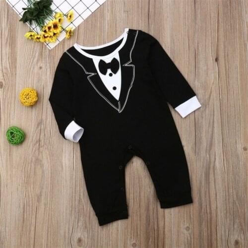 Boy Clothes Toddler Baby Boy Bow Tie Gentleman Jumpsuit Bodysuit Clothes Outfits Formal Suit 0-18 Months