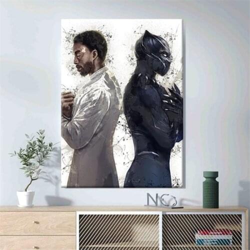 Marvel Superhero Black Panther Poster And Figure Painting White And Black Canvas Print Wall Art Picture Living Room Home Decor