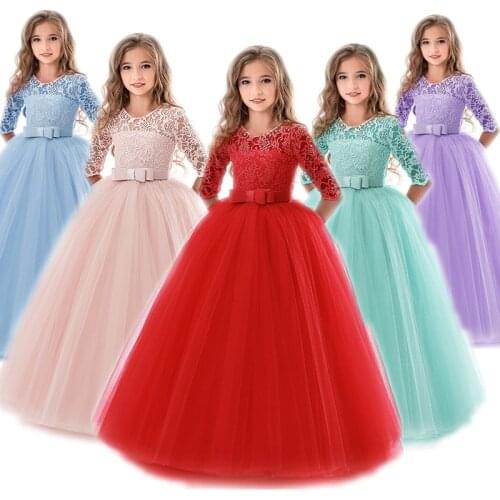 6 to14 Years Baby Girls Dress Flower Long Lace Frocks Elegant Children Christmas Prom Gowns Dresses Girl Party Kids Evening Wear