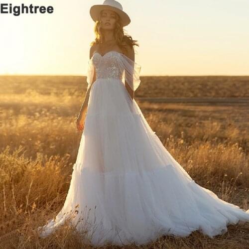Eightree Sweetheart Beach Wedding Dresses Off the Shoulder 2021 Vestidos Lace Tulle Wedding Gowns Princess Bridal Dresses