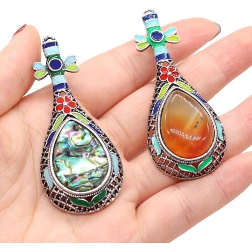 Charms Natural Rose Quartz Turquoises Pendant Exquisite Water Drop Shape Natural Stone Pendant for Jewelry Necklace 28x66mm