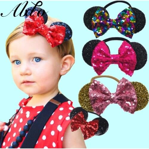 ABDO 2021 New Girl Headdress Minnie Big Bow Sequins Headband For Baby Girl Headwear Baby Hair Accessories Kids Party Hairbands
